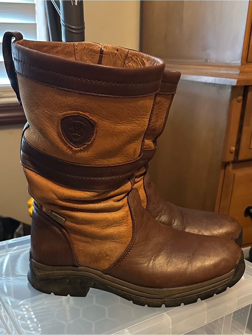 Ariat Two-Tone Brown and Tan Leather Pull-On Work Boots